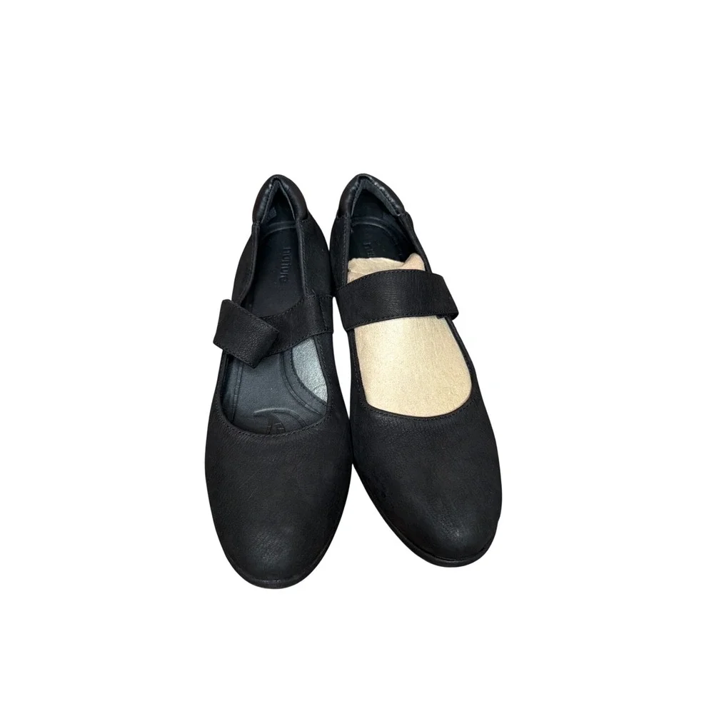 Nurture Womens Black Leather Mary Jane Wedge Shoes Low Heel Comfort Pumps 10M